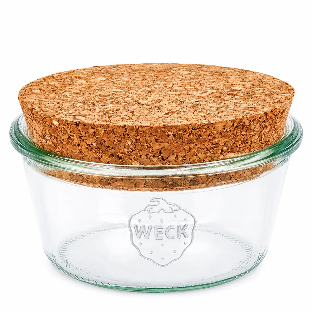 290ml Krossad glasögonburk WECK RR100 med naturkork 290 ml WECK RR100 murarburk med naturlig korkpropp låg form konserveringsburk för förvaring