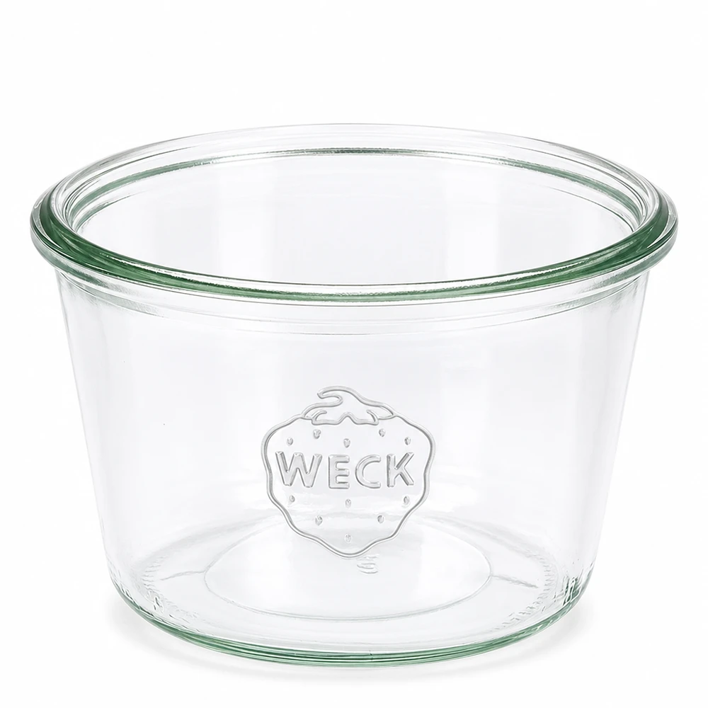 370ml Krossade glasögon WECK RR100 WECK-glas 370 ml RR100 transparent med grön kant och präglad WECK-logotyp för konservering och konservering