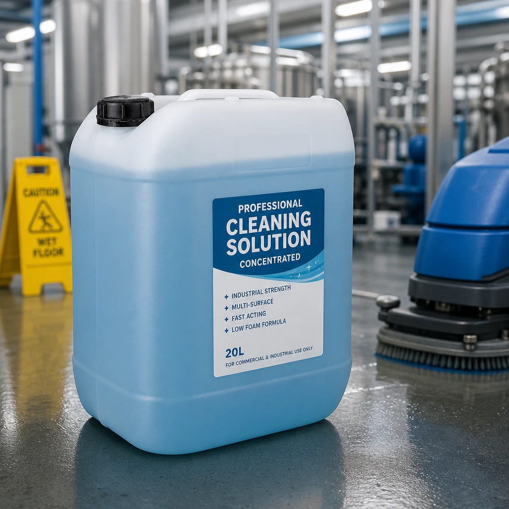 Blå 20-liters industrikanister med skruvlock för professionella rengöringsmedel