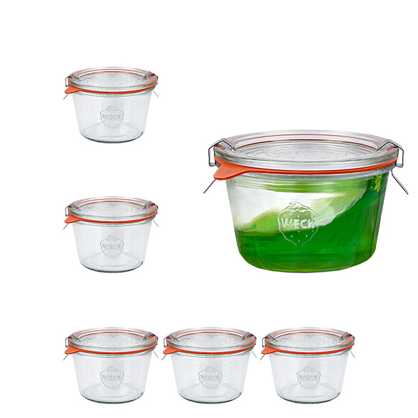 Set med 6 Weck 370ml Krossade glasögon med 6 glaslock Set med 6 Weck 370ml Krossade glasögon med 6 glaslock