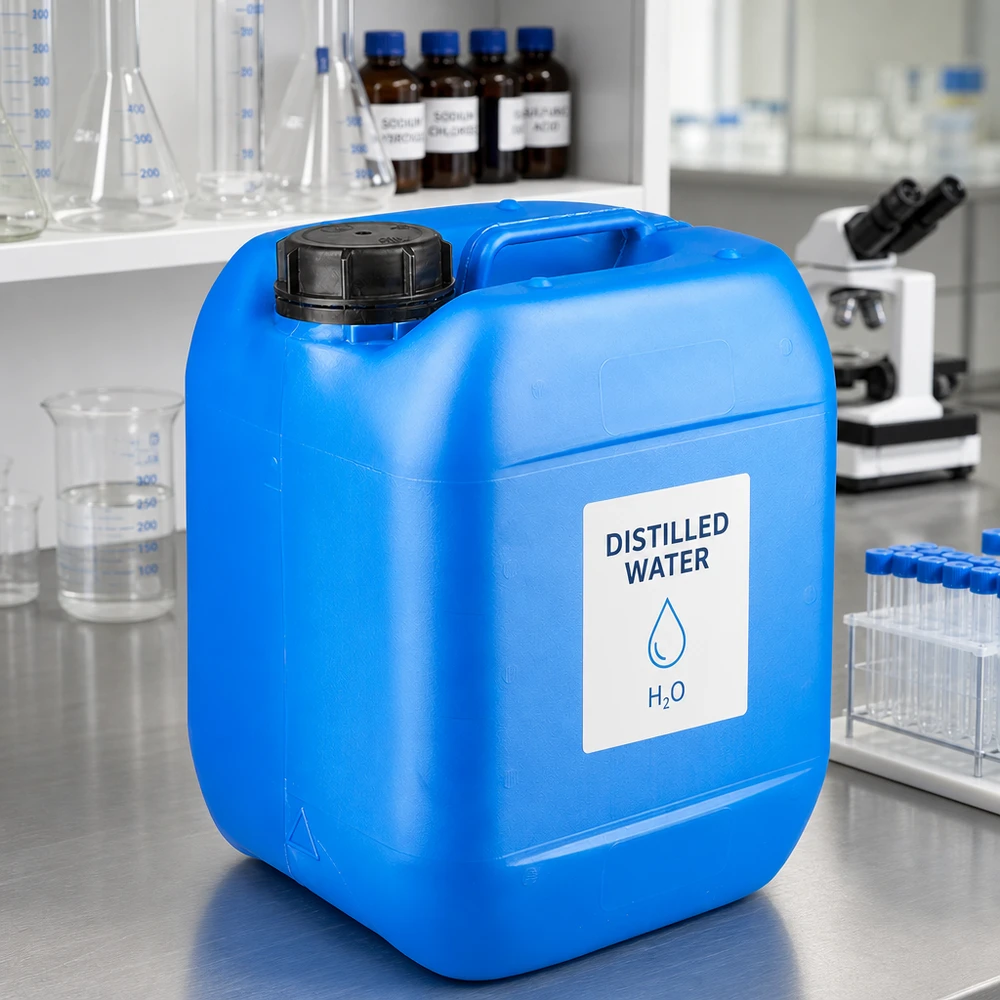 Dunk 5 liter blå med skruvkork med sabotageskydd 5 liters laboratoriekanister, blå, med OV-skruvlock för destillerat vatten H₂O