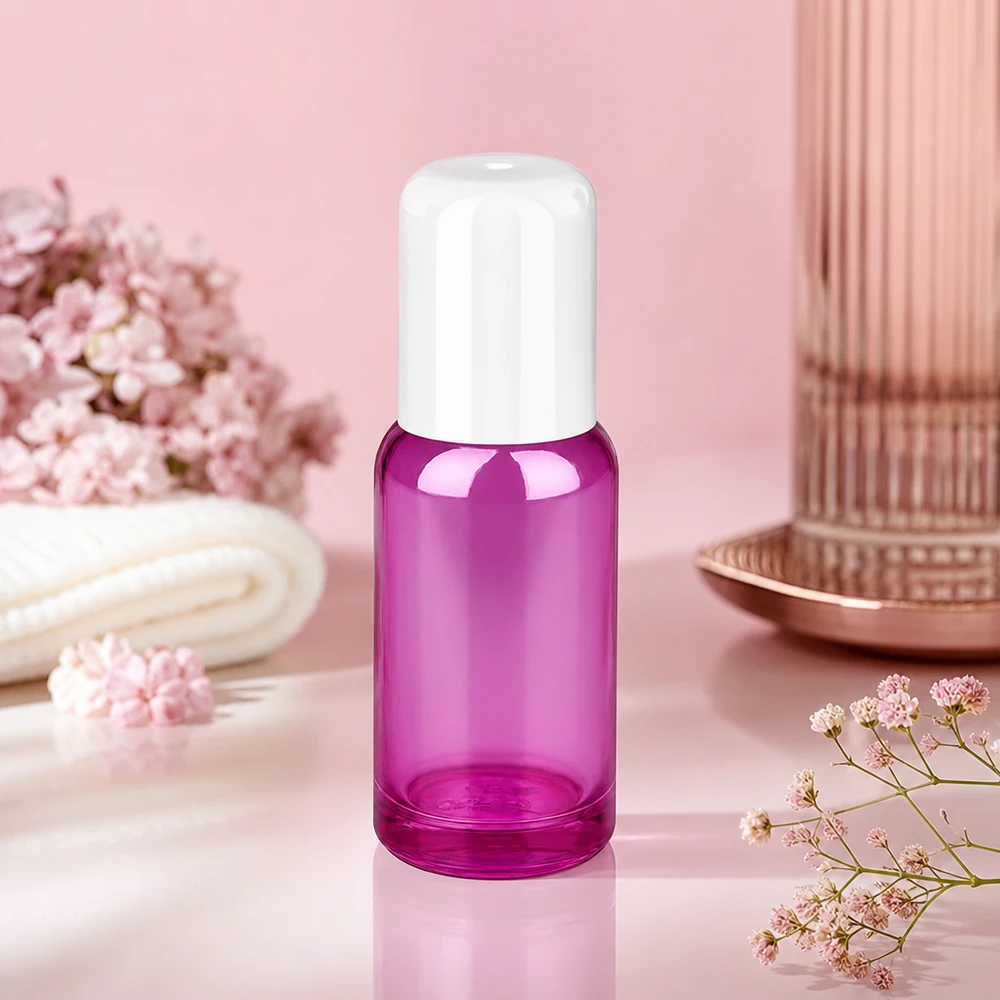 20ml roll-on flaska vit standard PurpleLine UT18/20 Högkvalitativ glasflaska 20 ml med roll-on-lock i transparent lila för kosmetiska produkter