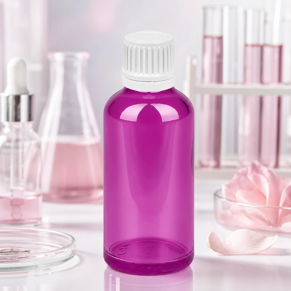 Kompakt 50 ml violett glasflaska med barnsäkert lock för laboratorier och apotek