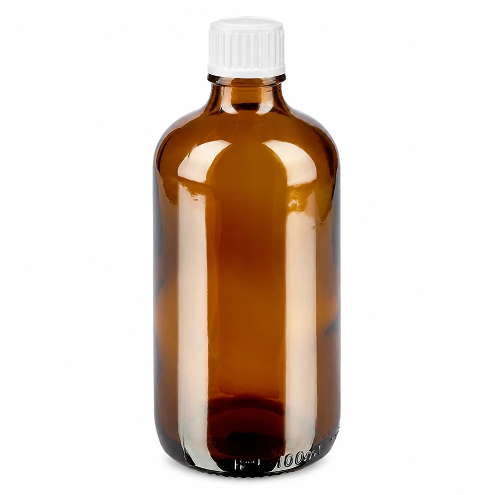 Apoteksflaska brun 100ml droppflaska vit 0,8mm standard 100 ml brun glasflaska med vit droppkork, tillverkad av högkvalitativt apoteksglas STD