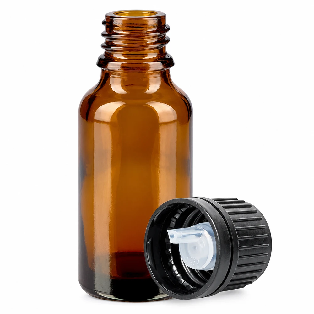 20ml Droppflaska 1mm svart med säkerhetsförslutning BrownLine UT18/20 Liten 20 ml droppflaska av bärnstensfärgat glas med exakt 1 mm droppinsats för exakt dosering