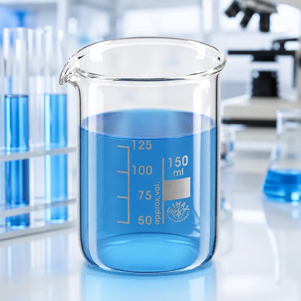 Bägare 150ml borosilikatglas, låg form Lågformad bägare 150 ml borosilikatglas med exakt skalning för kemiska experiment