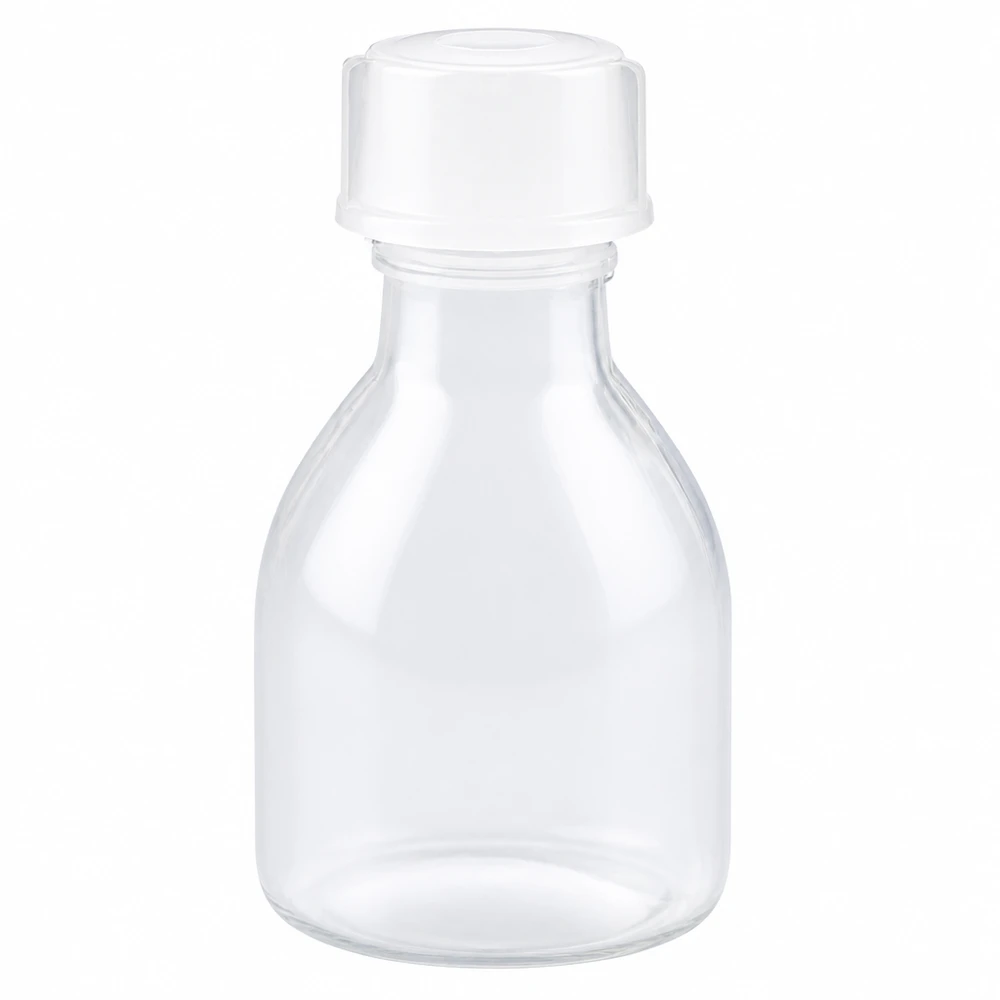 20ml skruvflaska, laboratorieflaska med smal hals 20 ml skruvflaska med smal hals i klart glas och vitt skruvlock för laboratoriebruk