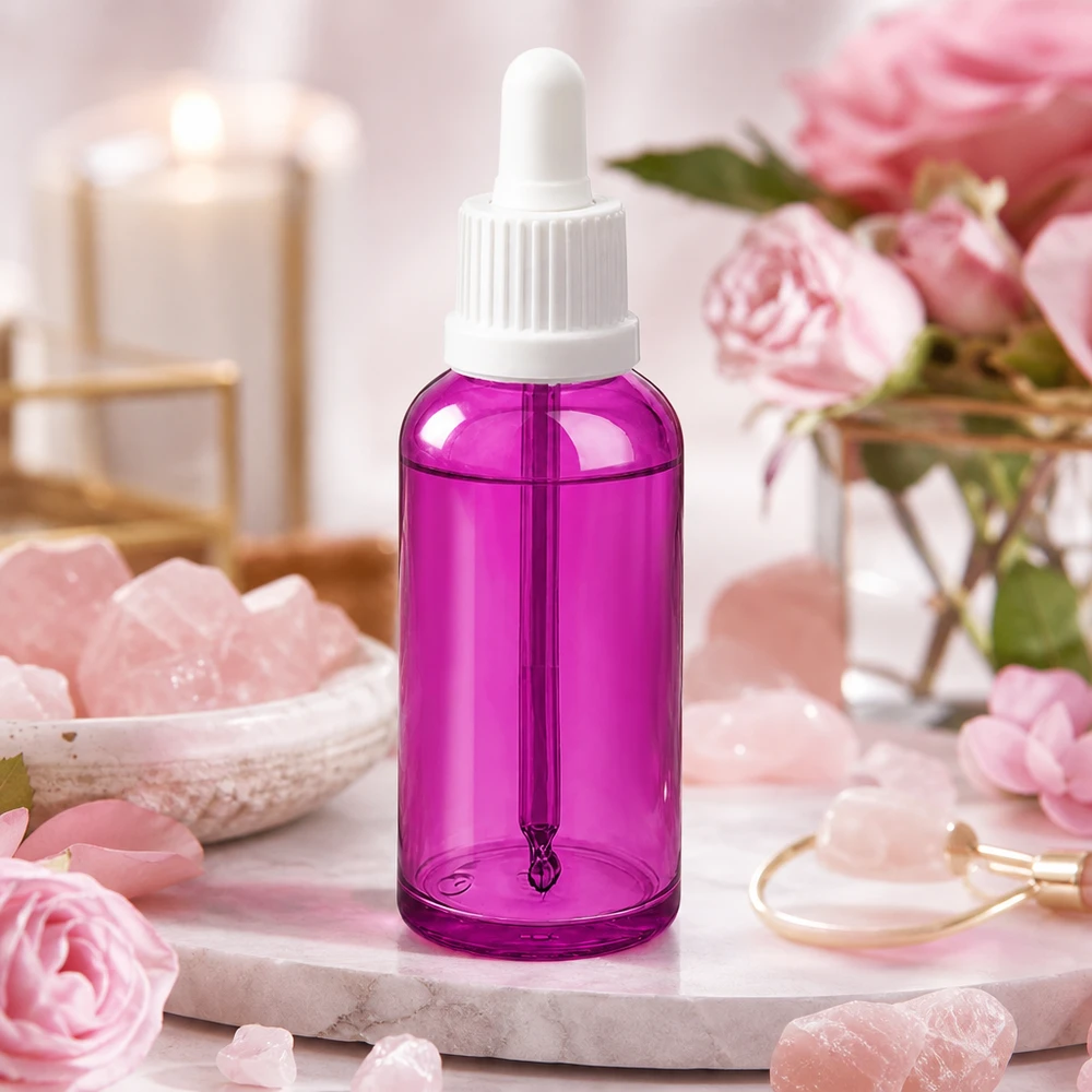 50ml pipettflaska vit Originality skruvkork PurpleLine UT18/50 Kompakt 50 ml violett flaska med pipett för exakt dosering av serum och oljor