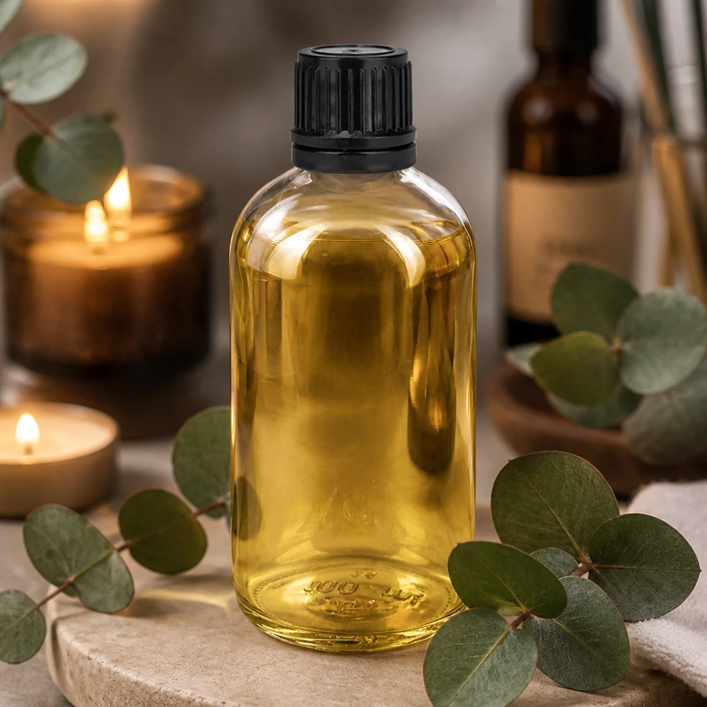 Tom 100 ml-flaska i klart glas med droppkork för eteriska oljor och naturkosmetik
