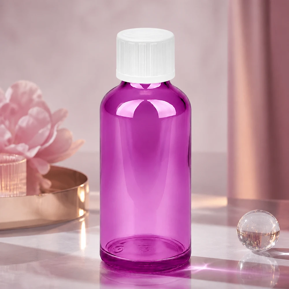 50ml droppflaska 1,2mm vit Standard Barnsäker PurpleLine.UT18/50 Droppflaska 50 ml med 1,2 mm öppning i elegant lila look för aromaterapitillämpningar