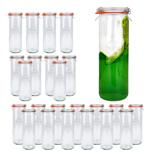 Set med 24 Weck-burkar cylinderburk 600ml, 1/2L Krossade glasögon