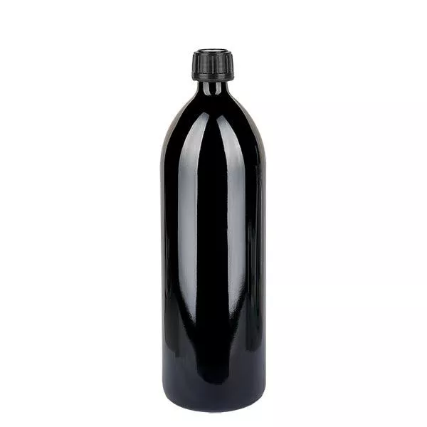 Rund violett glasflaska (vattenflaska) 1000ml, DIN-CET PP28 STD, inkl. svart skruvlock 103575 Rund violett glasflaska (vattenflaska) 1000ml, DIN-CET PP28 STD, inkl. svart skruvlock 103575