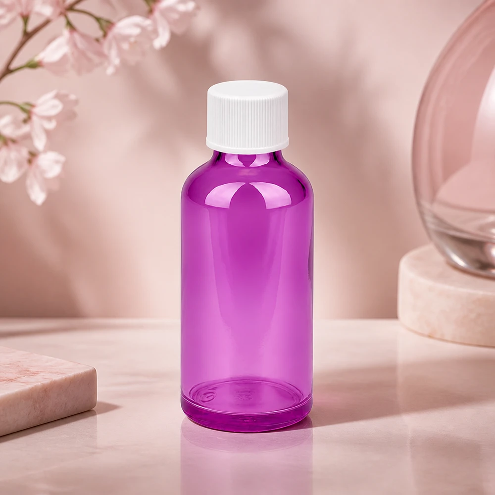 50ml flaska 11mm skruvkork vit standard PurpleLine UT18/50 Elegant 50 ml flaska i PurpleLine-design med vitt skruvlock för snygg produktpresentation