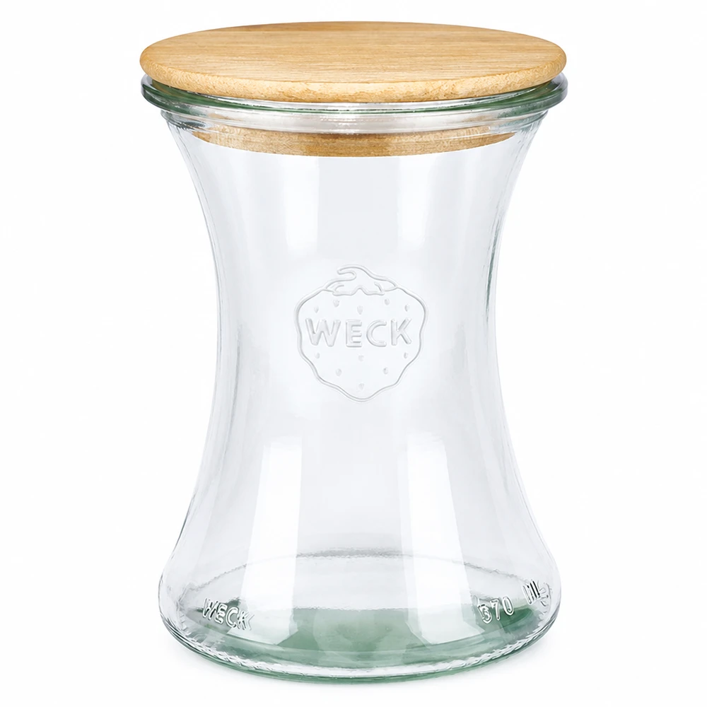 370ml delikatessburk WECK RR80 med trälock WECK delikatessburk 370 ml RR80 med trälock av transparent glas för konservering och förvaring