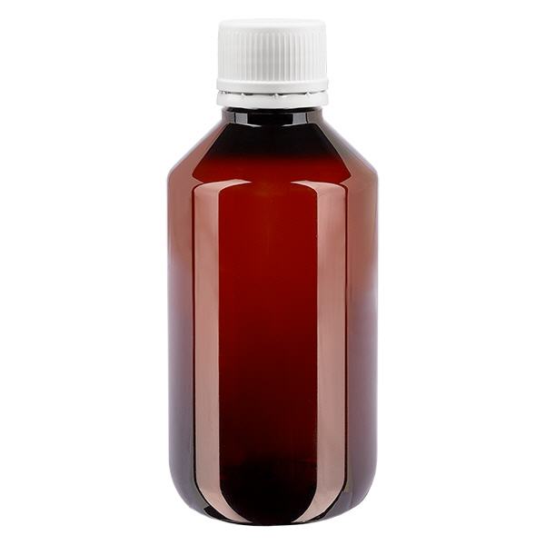 PET-flaska 200ml med vitt säkerhetslock, finribbad