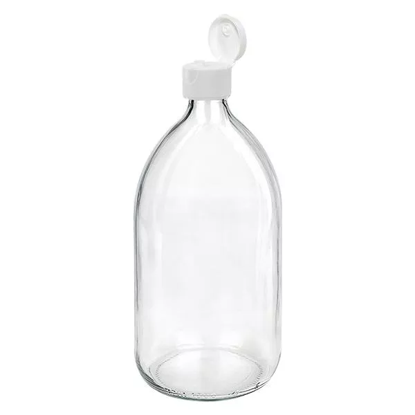 1000ml medicinflaska genomskinlig, med flip-top lock ApoGlas