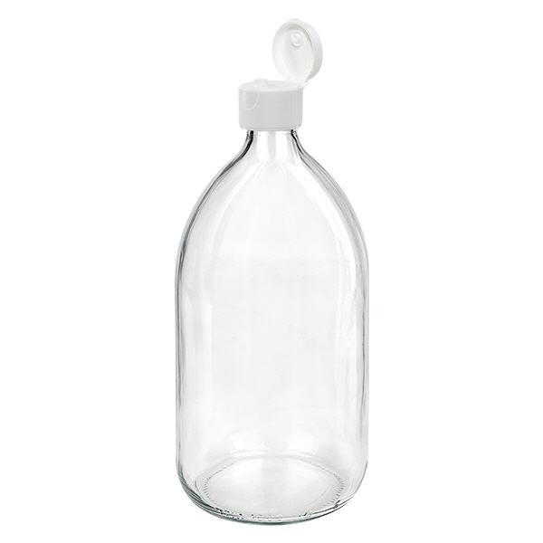 1000ml medicinflaska genomskinlig, med flip-top lock ApoGlas 1000ml medicinflaska genomskinlig, med flip-top lock ApoGlas