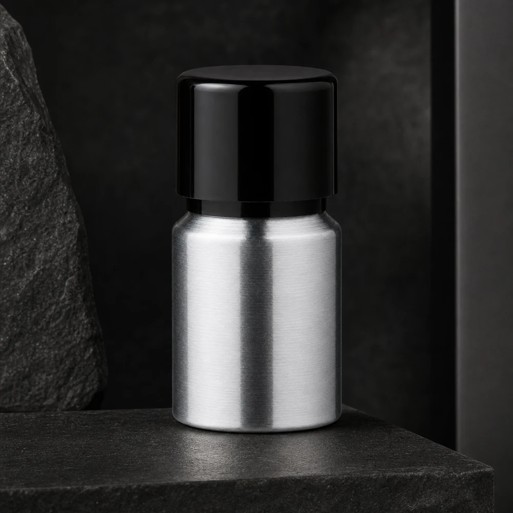 Högkvalitativ 10 ml aluminiumflaska med borstad metallyta och praktiskt skruvlock