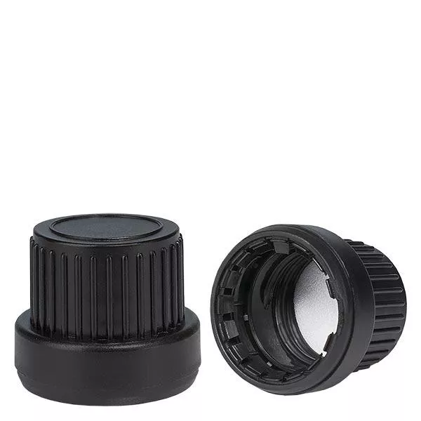 Skruvlock med PE-tätning svart 18 mm, förslutning med sabotageskydd