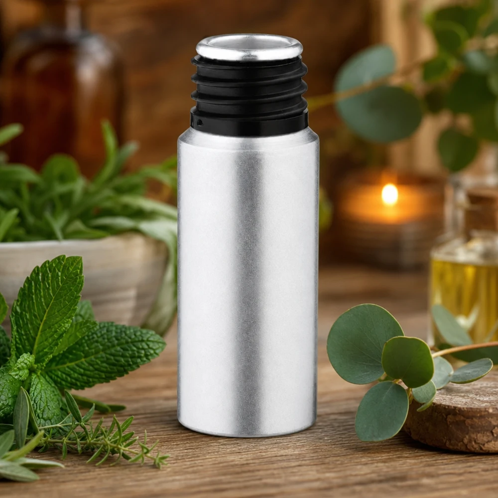 20ml flaska i betad aluminium Kompakt 20 ml aluminiumflaska med färgad yta för eteriska oljor och serum