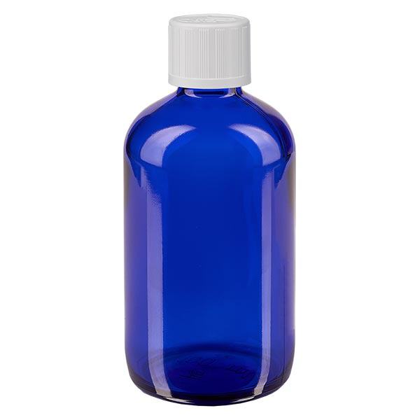 Apoteksflaska blå 100ml droppflaska vit barnskyddande standard Apoteksflaska blå 100ml droppflaska vit barnskyddande standard