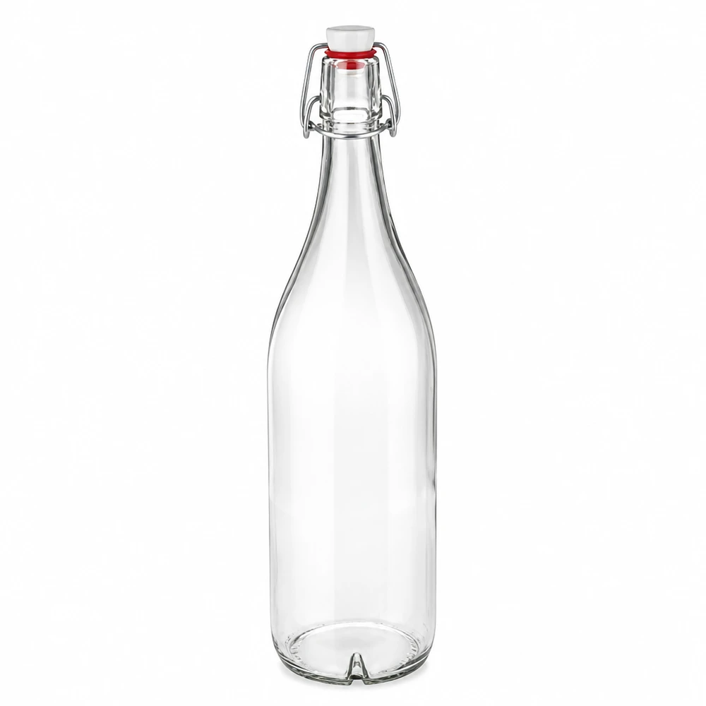 1000 ml glasflaska + svängbar topp PVC UNiTWIST 1000 ml glasflaska med svängbart lock PVC UNiTWIST transparent tom Produktvy huvudbild