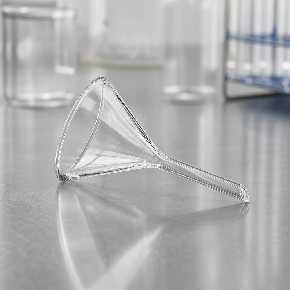 Transparent laboratorietratt i soda-lime-glas med 45 mm diameter för kemiska tillämpningar