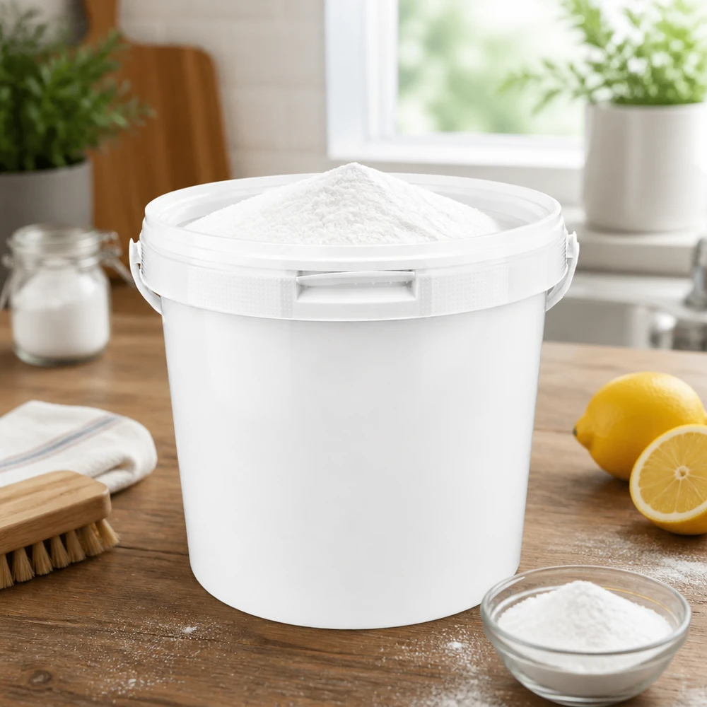 Hink i vit polypropenplast 5,6 l med lock Vit plasthink i PP, 5,6 liter, med snäpplock för livsmedel och hushållsbruk