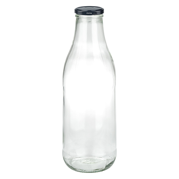 1000 ml glasflaska + BioSeal-lock svart UNiTWIST