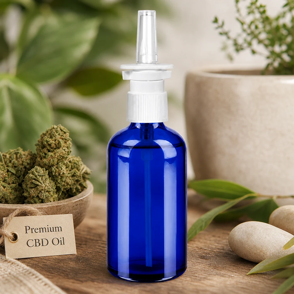 100ml nässprayflaska svart vit/transparent standardlock BlueLine UT18/100 Medicinsk glasflaska 100 ml med exakt nässpraysystem för terapeutiska tillämpningar