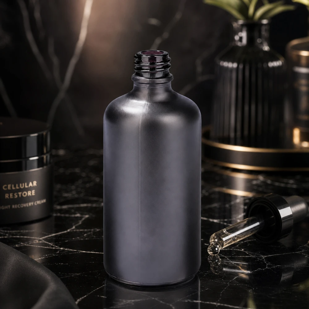 100 ml apoteksflaska BlackLine UT18/100 UNiTWIST med praktisk droppare för serum och oljor