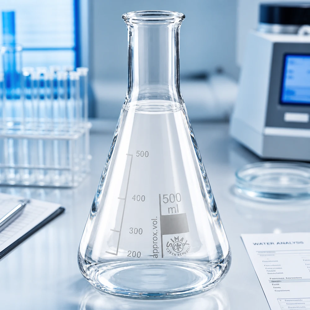 Erlenmeyerkolv 500 ml med smal hals Transparent 500 ml Erlenmeyerkolv med smal hals och gradering för exakt laboratoriearbete