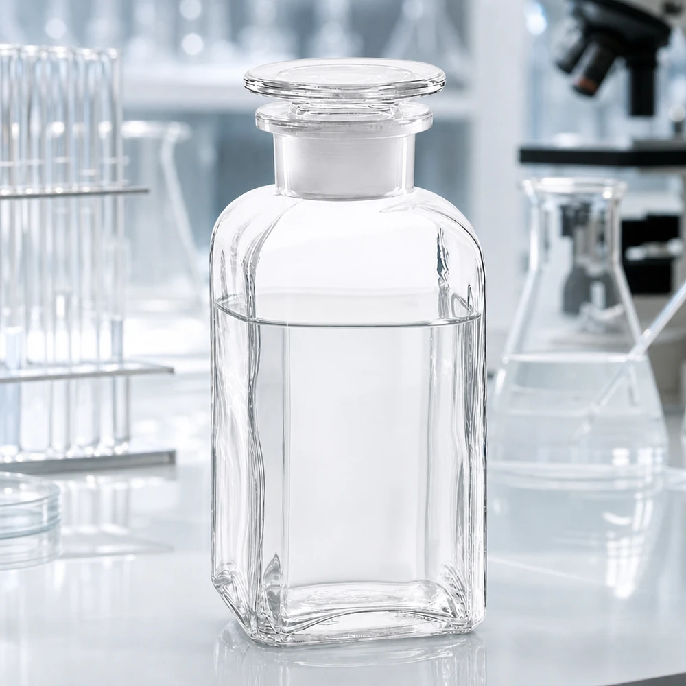 Kvadratisk flaska 350ml klar glaspropp med vid hals Laboratorieflaska 350 ml, fyrkantig, vid hals, med glaspropp, klar, för kemiska reagenser