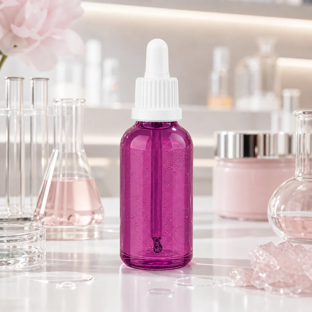 Transparent pipettflaska 30 ml i violett med vitt lock för exakt droppapplicering