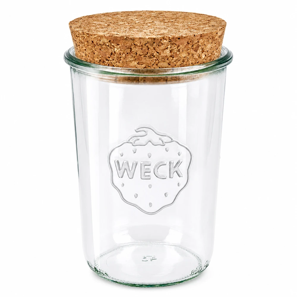 850ml Krossade glasögon WECK RR100 med naturkork WECK tummelburk 850ml RR100 med naturkorklock konserveringsburk förvaringsburk transparent