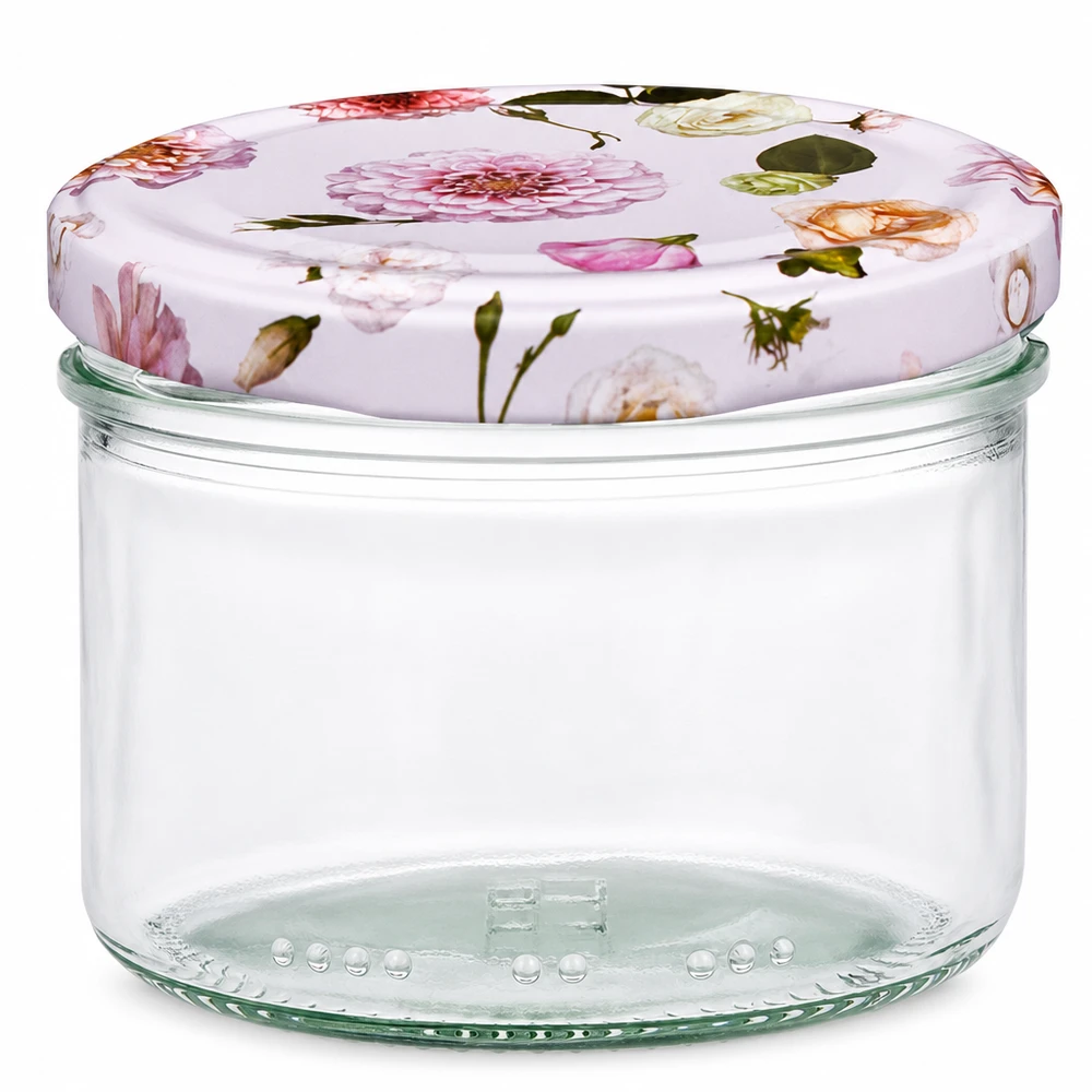 230 ml cylinderburk med BasicSeal-lock blomma rosa - konserveringsburk med blommönster för kök och förvaring