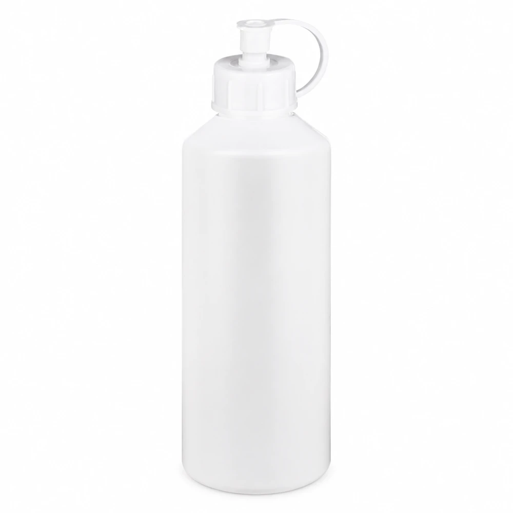 Apoteksflaska HDPE 100ml vit med spraylock Vit HDPE-apotekflaska, 100 ml, med sprutlock av plast