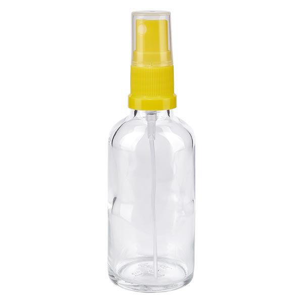 Apoteksflaska klar 50ml med gult sprayfäste Apoteksflaska klar 50ml med gult sprayfäste