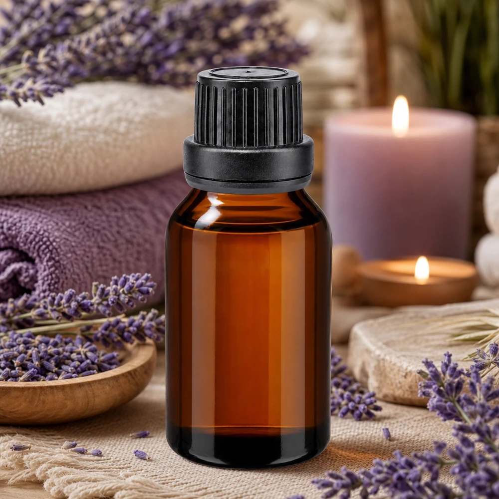 Apoteksflaska brun 15ml droppflaska med hällring 2 mm svart säkerhetsförslutning Liten brun glasflaska på 15 ml med droppflaska för aromaterapi och lavendelolja