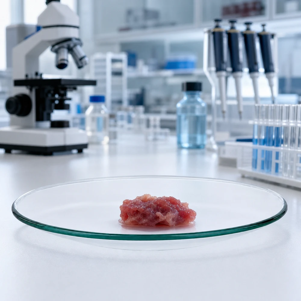 Klockformad glasskål ø90 mm Exakt 90 mm diameter klockglasskål med röd substans för professionella laboratorieanalyser