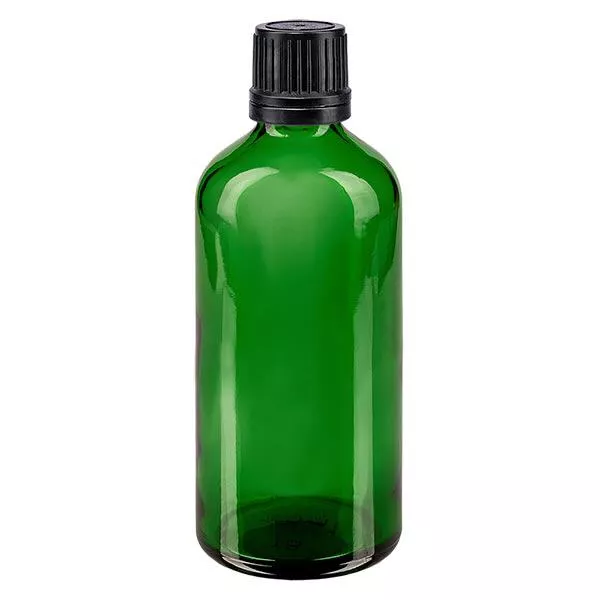 Apoteksflaska grön 100ml droppflaska premium 1mm svart manipulationsskydd Apoteksflaska grön 100ml droppflaska premium 1mm svart manipulationsskydd