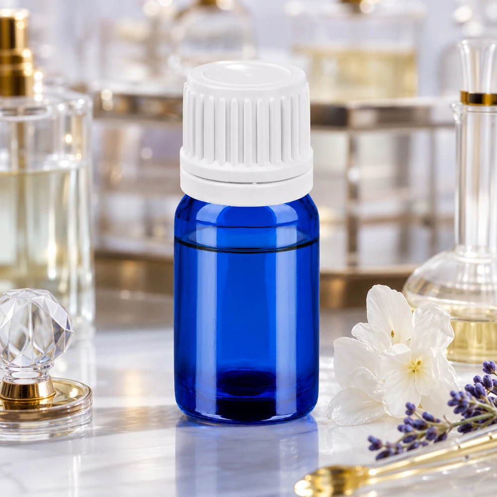 5ml flaska 11mm skruvkork vit kapsyl med sabotageskydd BlueLine UT18/5 Högkvalitativ 5 ml glasflaska i koboltblått med vitt OV-lock för professionell användning