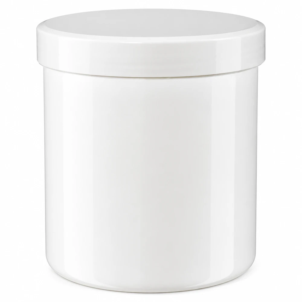 Salvburk 10g vit med vitt skruvlock (polypropylen) Vit salvorburk, 10 g, av PP-plast med vitt skruvlock