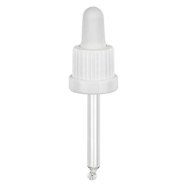 Droppipett i glas vit / vit 18mm PL53.5 manipulationsskyddad förslutning Droppipett i glas vit / vit 18mm PL53.5 manipulationsskyddad förslutning