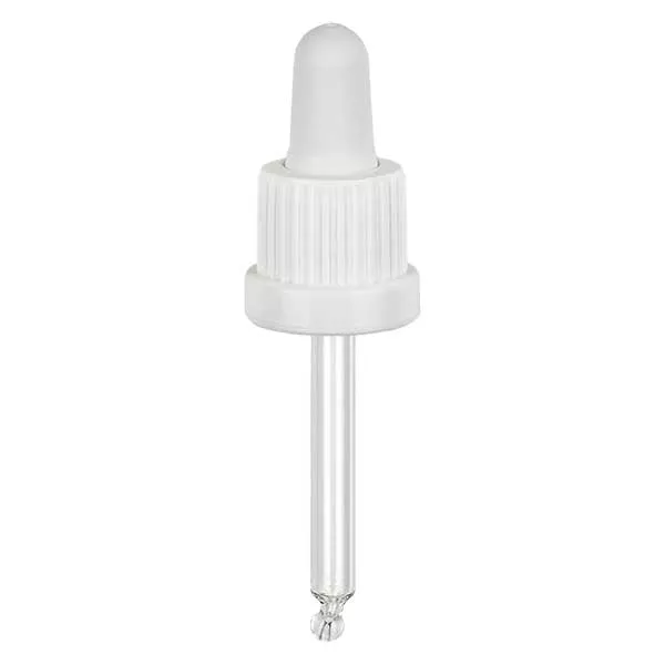 Droppipett i glas vit / vit 18mm PL53.5 manipulationsskyddad förslutning Droppipett i glas vit / vit 18mm PL53.5 manipulationsskyddad förslutning