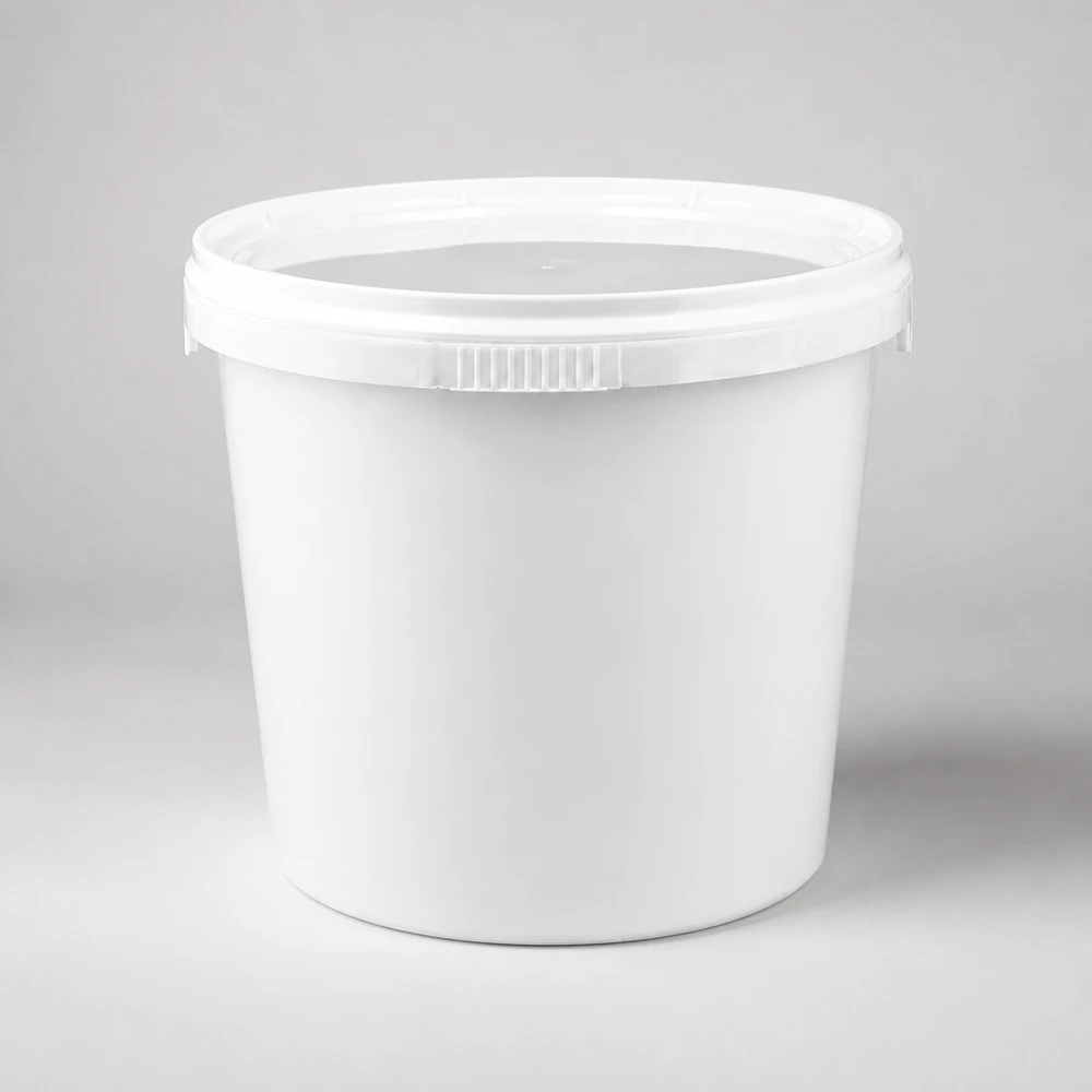 Stapelbar hink på 1 liter av PP-plast i vitt med återförslutningsbart lock