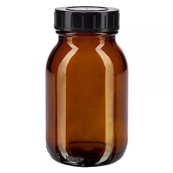 125 ml bärnstensfärgad glasflaska med bred hals och skruvkork 125 ml bärnstensfärgad glasflaska med bred hals och skruvkork