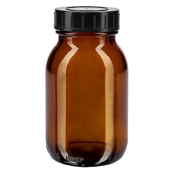 125 ml bärnstensfärgad glasflaska med bred hals och skruvkork