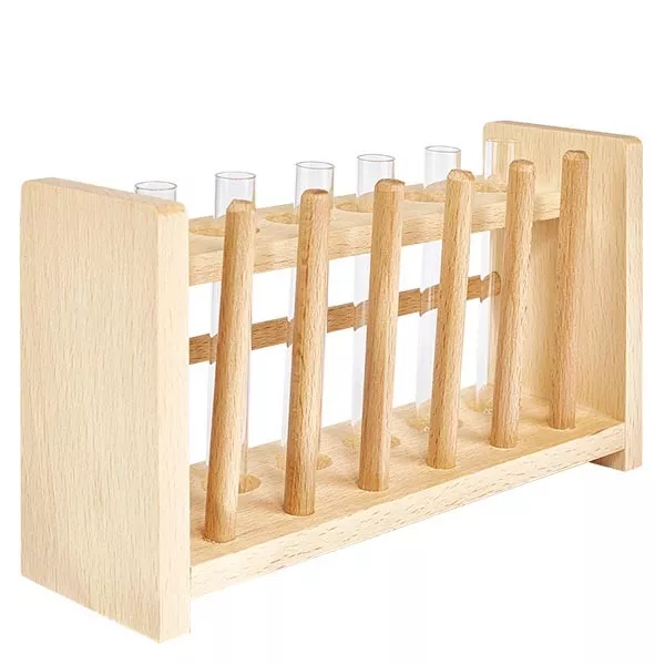 Teströrshållare i trä med 6 teströr plus kalciumhydroxid 100x12 Teströrshållare i trä med 6 teströr plus kalciumhydroxid 100x12
