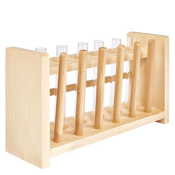 Teströrshållare i trä med 6 teströr plus kalciumhydroxid 100x12 Teströrshållare i trä med 6 teströr plus kalciumhydroxid 100x12